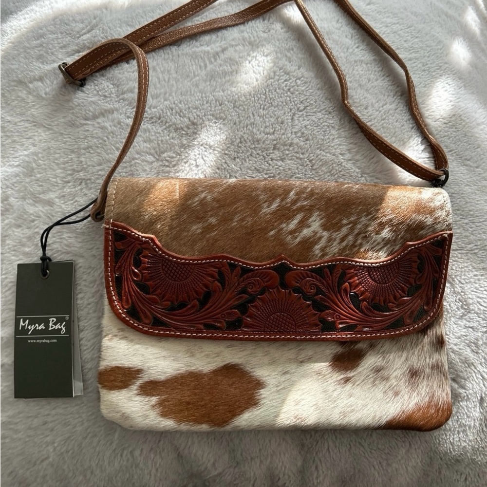 Myra Bag Brown and White Cowhide Crossbody